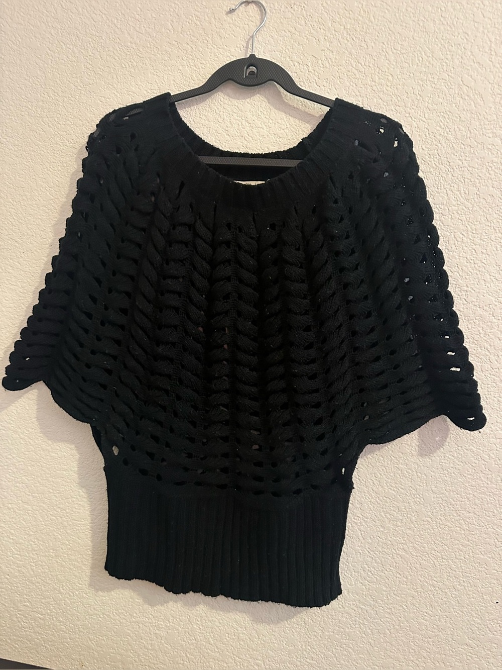 Costa Blanca Black Open-Weave Poncho Sweater